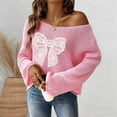 thumbnail image 6 of Essentials Women's Sweater Bow Embroidery Long Sleeve Crewneck Knitted Jumper Top Pink, 6 of 6