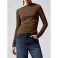 thumbnail image 6 of ZAXARRA Women's Spring Summer Fitted Tops Long Sleeve Irregular Off Shoulder Ruched T-shirt, 6 of 8