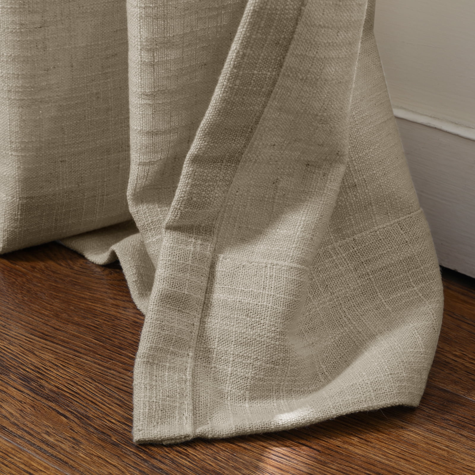 TWOPAGES Polyester Linen Drape 84 W X 72 L Inch Grommet Header Light Filtering Privacy Protection Drape for Bedroom, 1 Panel, Grey Beige
