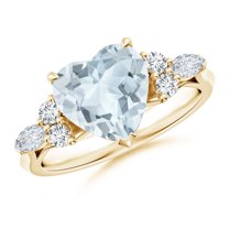 ANGARA Natural Heart-Shaped 1.8 ct Aquamarine Engagement Ring with Diamonds in 14K Yellow Gold for Women (Size-9mm) | March Birthstone, Anniversary, Jewelry Gift for Women | Natural Aquamarine Ring