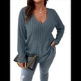 thumbnail image 1 of Suéter Informal de Punto con Cuello en V y Larga para Mujer, Talla Grande Azul Gris 5XL, 1 of 8