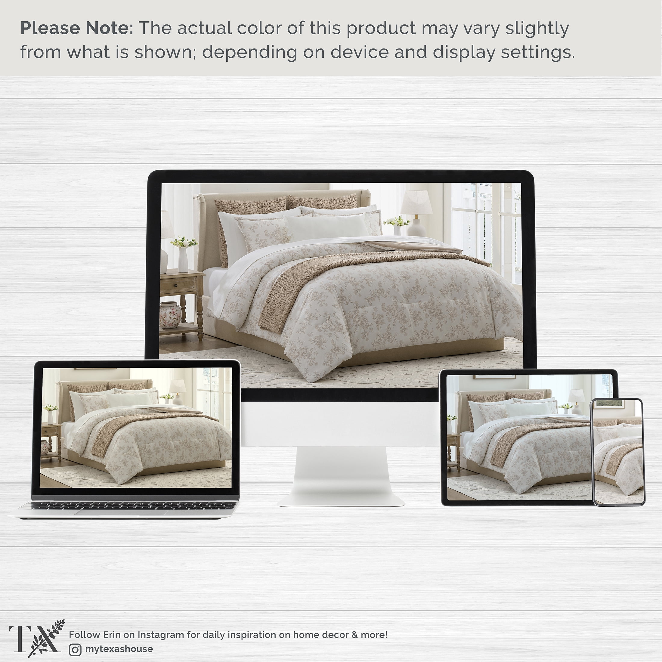 My Texas House Floral 11-Piece Comforter Set with Sheets, Taupe, Queen