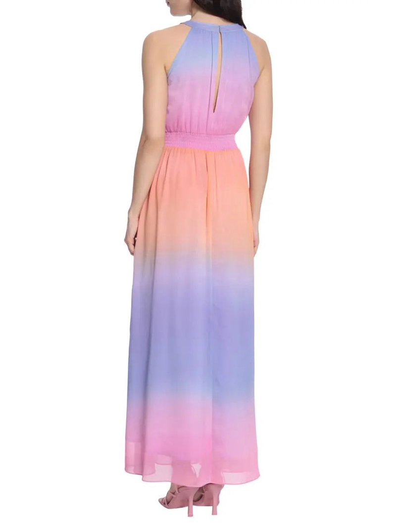 Donna Morgan Halter Neck Sleeveless Back Zipper Long Chiffon Dress-PINK  MULTI / 4 - Walmart.com