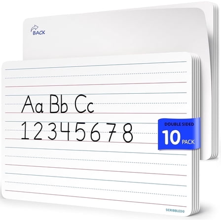 Scribbledo Lined Small Dry Erase Sheets, Ruled Double-Sided Desk Student Worksheet , 9” x 12”, 10-Pack