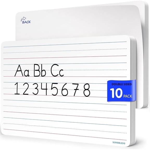 Scribbledo Lined Small Dry Erase Sheets, Ruled Double-Sided Desk Student Worksheet , 9” x 12”, 10-Pack