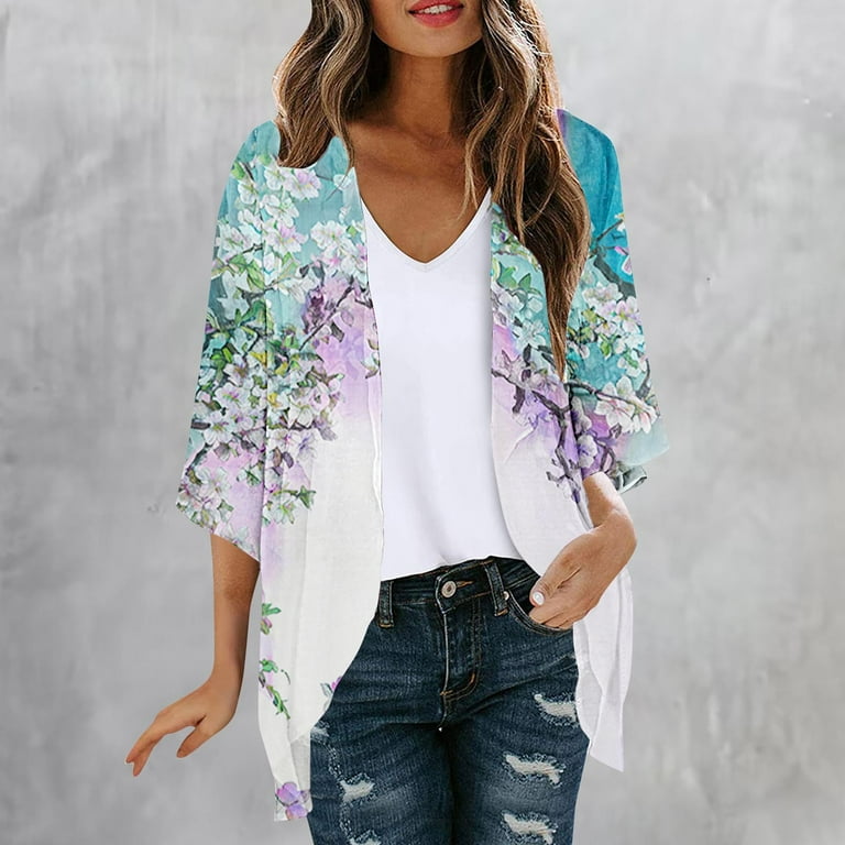 Light Summer Sweaters for Women Fall Sweaters Business Casual Jackets Cardigan with Pockets Long Sleeve Cover Up Women s Printing Tops Blouse with Cardigan 1 Walmart