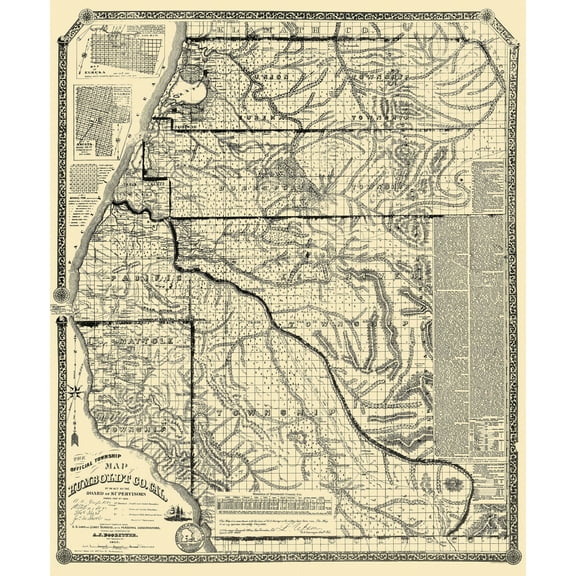 Historic County Map - Humboldt County California - Doolittle 1865 - Vintage Wall Art