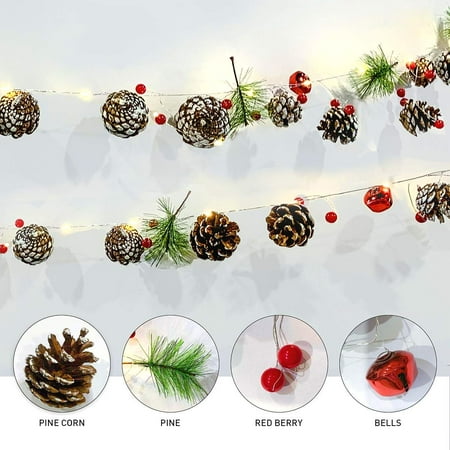 Reactionnx Christmas Lights, Garland with Lights Fairy Lights Pine Cone Berries Indoor and Outdoor Christmas Tree Lights Winter Holiday New Year Decor, Battery