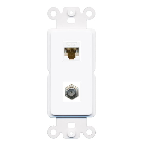 RiteAV - Cat6 Coax Port Wall Plate Decorative (Rocker) White