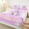thumbnail image 3 of Feelyou Dreamy Castle Purple Queen Sheet Sets, Magic Princess Fairy Flat Sheet, Teens Kids Girls Women Queen Fitted Sheet, Microfiber Bedroom Decor, 4 Pieces, 3 of 7