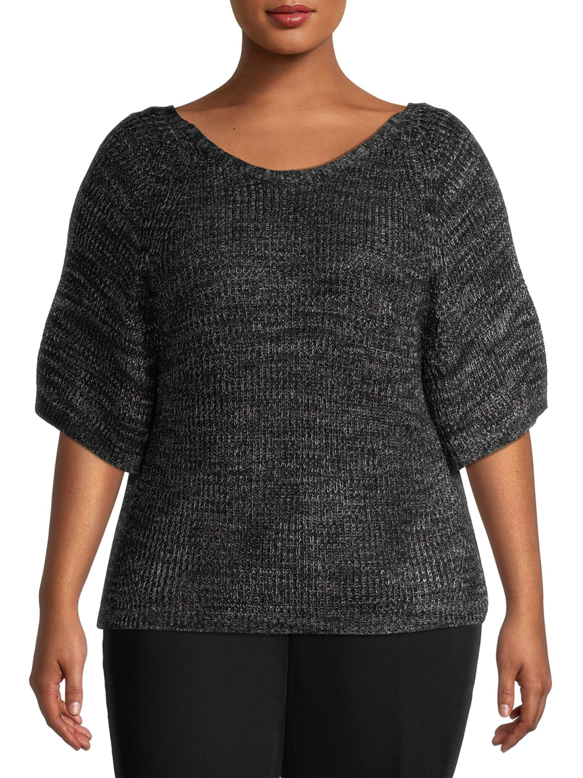 Terra & Sky Plus Size Spacedye Quarter Sleeve Sweater - Walmart.com