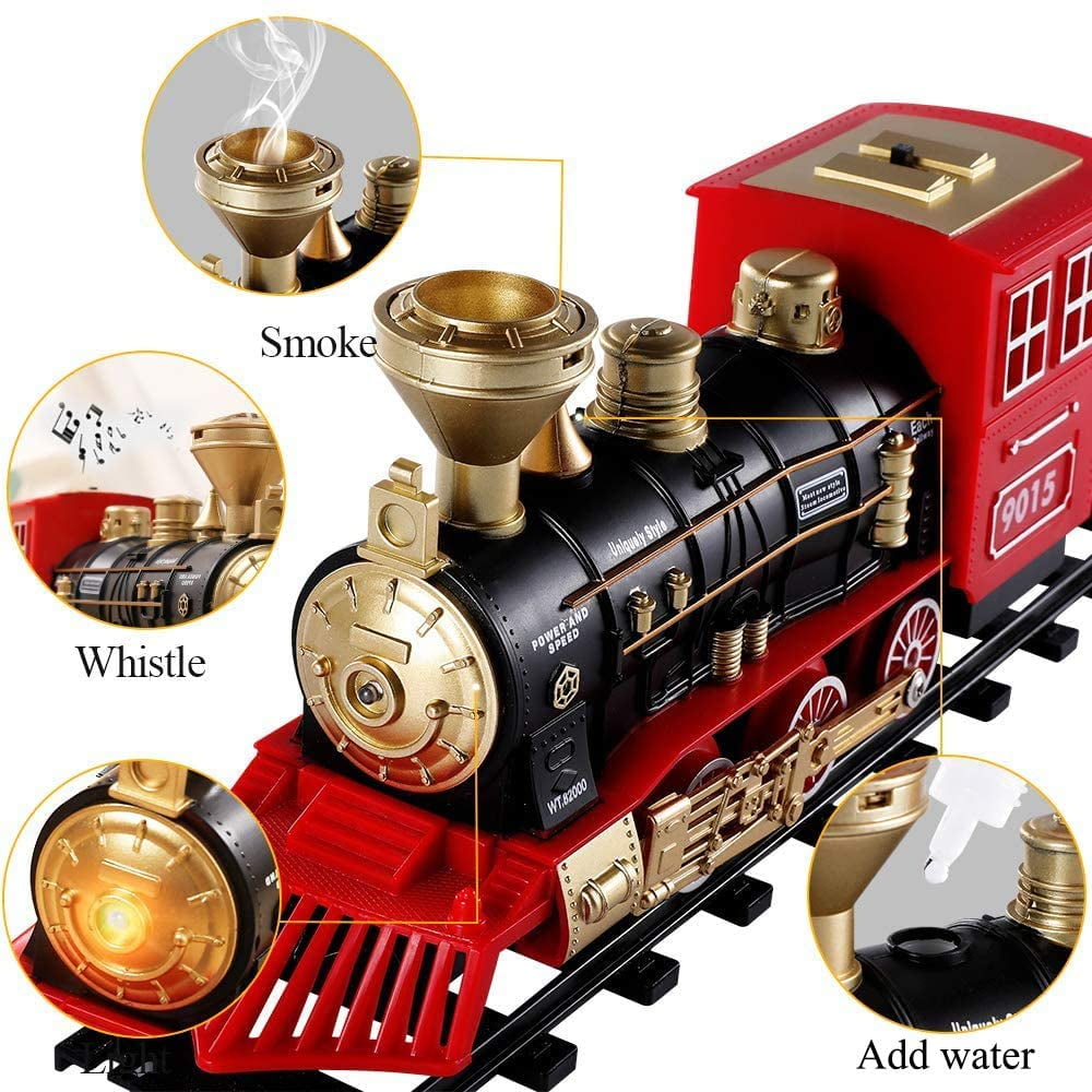 Temi Train Sets w/ Steam Locomotive Engine, Cargo Car and Tracks 