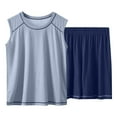 thumbnail image 2 of Outfit With Lightweight Breathable Fabric Children's Solid Color Sleeveless Elastic Waist Shorts Mid Size Children's Summer Casual Home Suit Set Blue 5 Years, 2 of 5