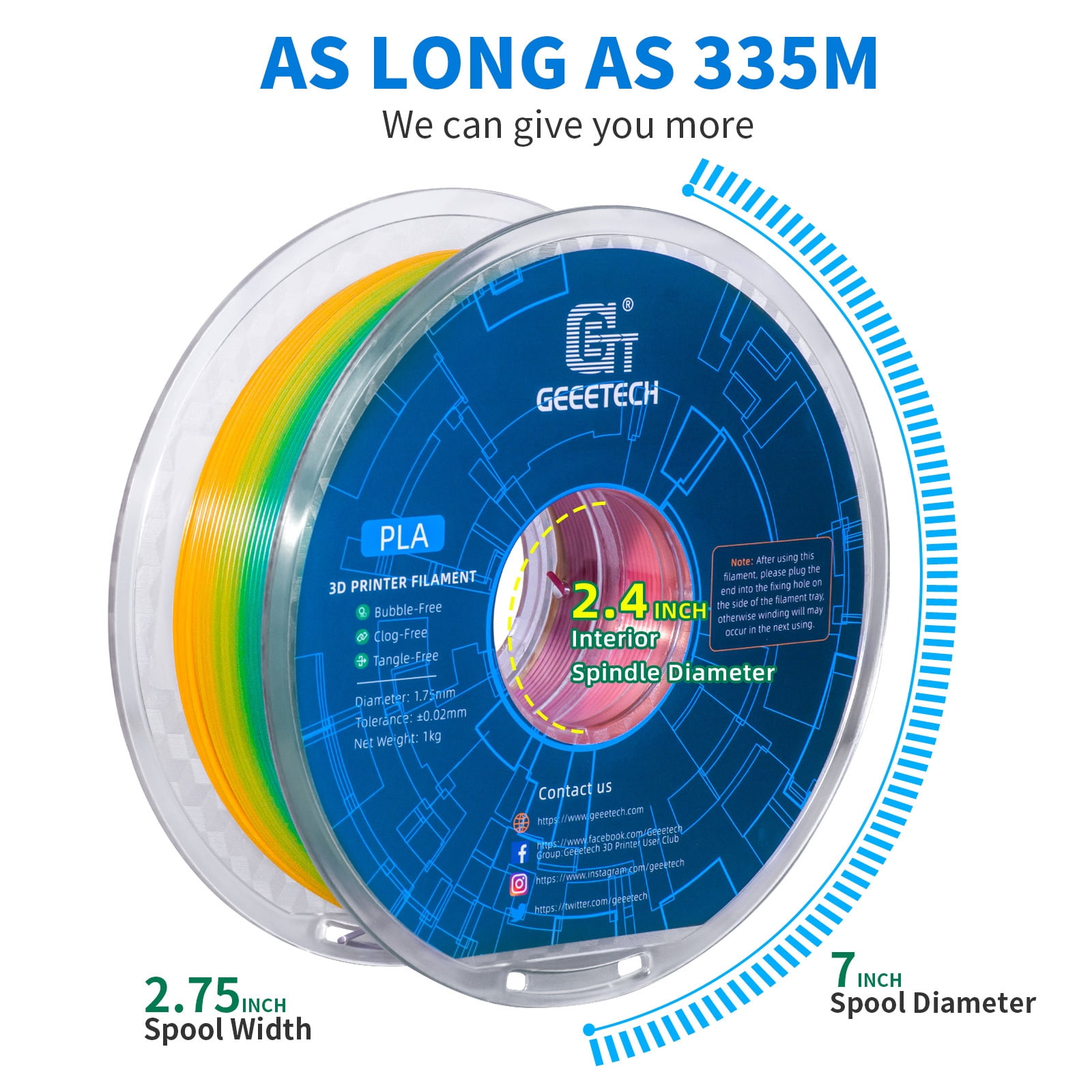 GEEETECH 3D Printer PLA Filament 1.75mm Gradient Color 10kg Spool (22lbs),Dimensional Accuracy +/- 0.03mm