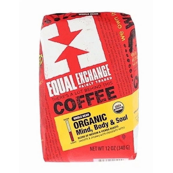 Equal Exchange Organic Mind Body and Soul Whole Bean Coffee 12 oz Pack of 4