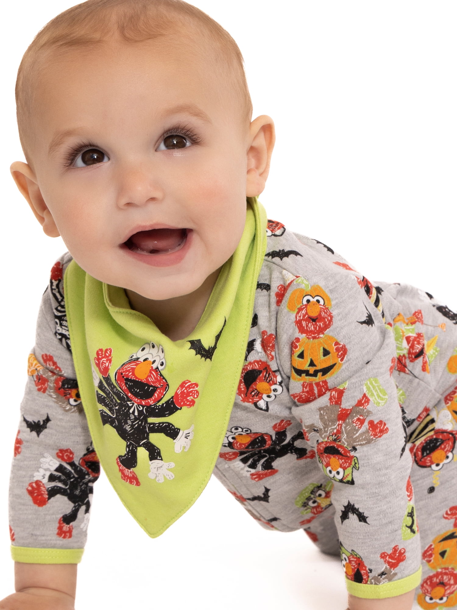 Halloween Sesame Street Elmo Baby Boys or Girls Footed Sleep N Play Pajamas and Bib Set, 2-Piece, Sizes 0M-9M