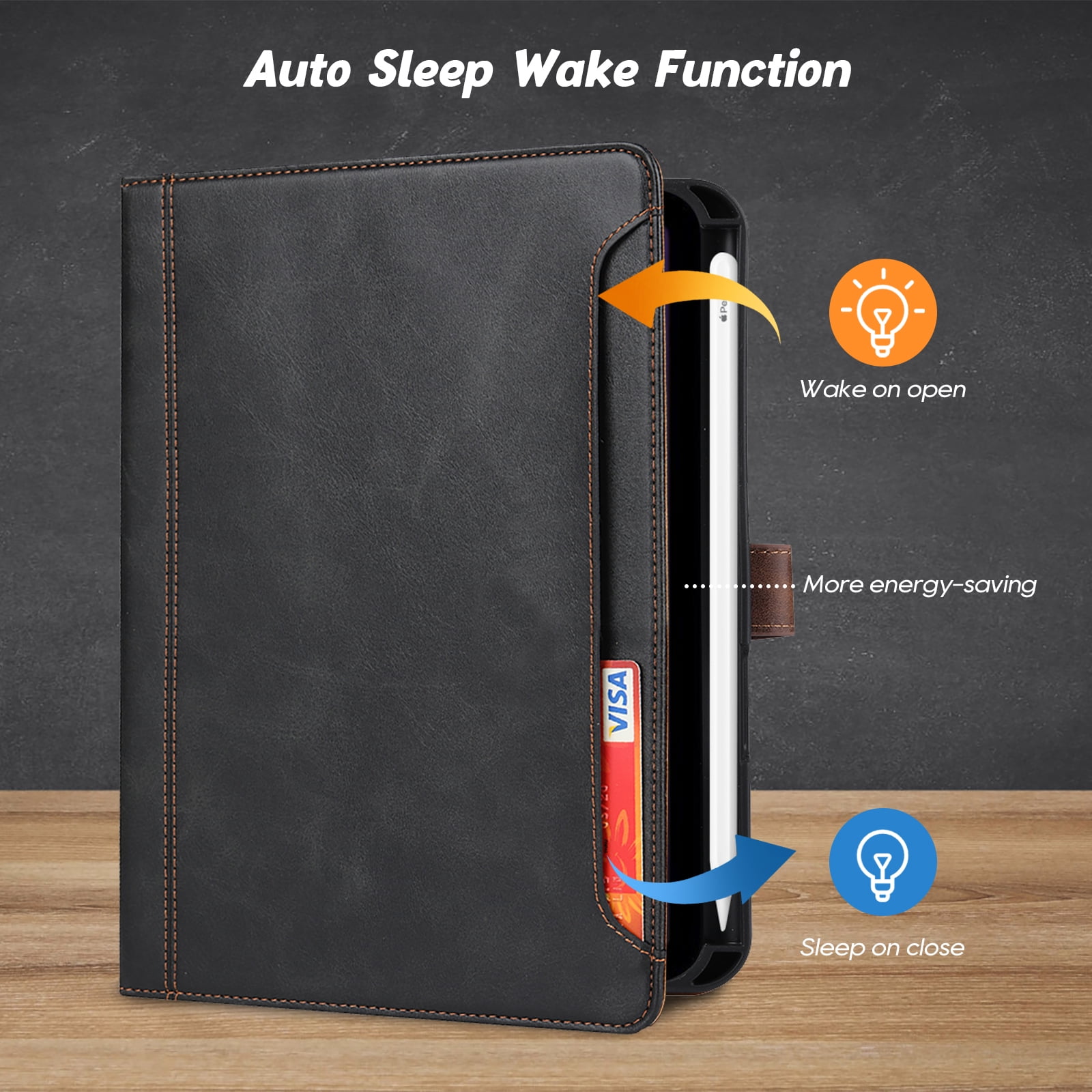 Flip Case for Apple iPad mini 7th Gen (A17 Pro)/ iPad Mini 6th Gen 8.3", with Pencil Holder Smart Cover Auto Sleep Wake Protective Documents Pocket Stand Snap Closure Case for iPad mini 7 6, Black