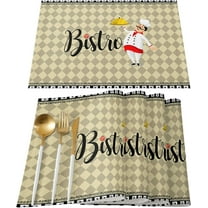 Cartoon Character Chef Vinatge Farm Buffalo Plaid Placemats for Dinning Table Set of 6 Waterproof Cloth Table Mats, Cotton Linen Place Mats Fabric Dinner Mat Easy Clean Farmhouse Resistant