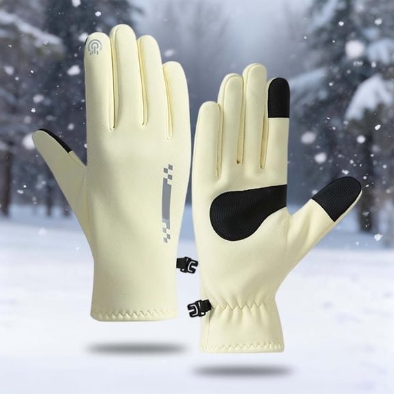 Winter Gloves Thermal Lined Mittens Windproof Touchscreen Grip Sports Skiing Winter Mittens Beige One Size