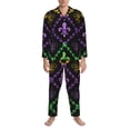 thumbnail image 3 of Picia Mardi Gra Geometric Pattern Men’s Long-Sleeve Sleepwear Set - Soft 2-Piece Loungewear with Pockets, Comfy PJs for Relaxing Nights-Small, 3 of 7