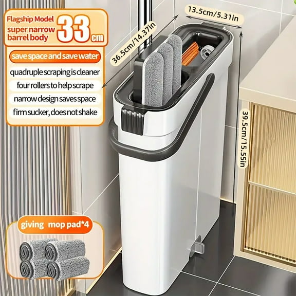 Mop and Bucket with Wringer Set for Home - Hands-Free Flat Floor Mop Bucket Wet Dry Use Floor Cleaning System for All Floor Types and Windows-4 pads (13" microfiber mop and bucket set-4 pads)