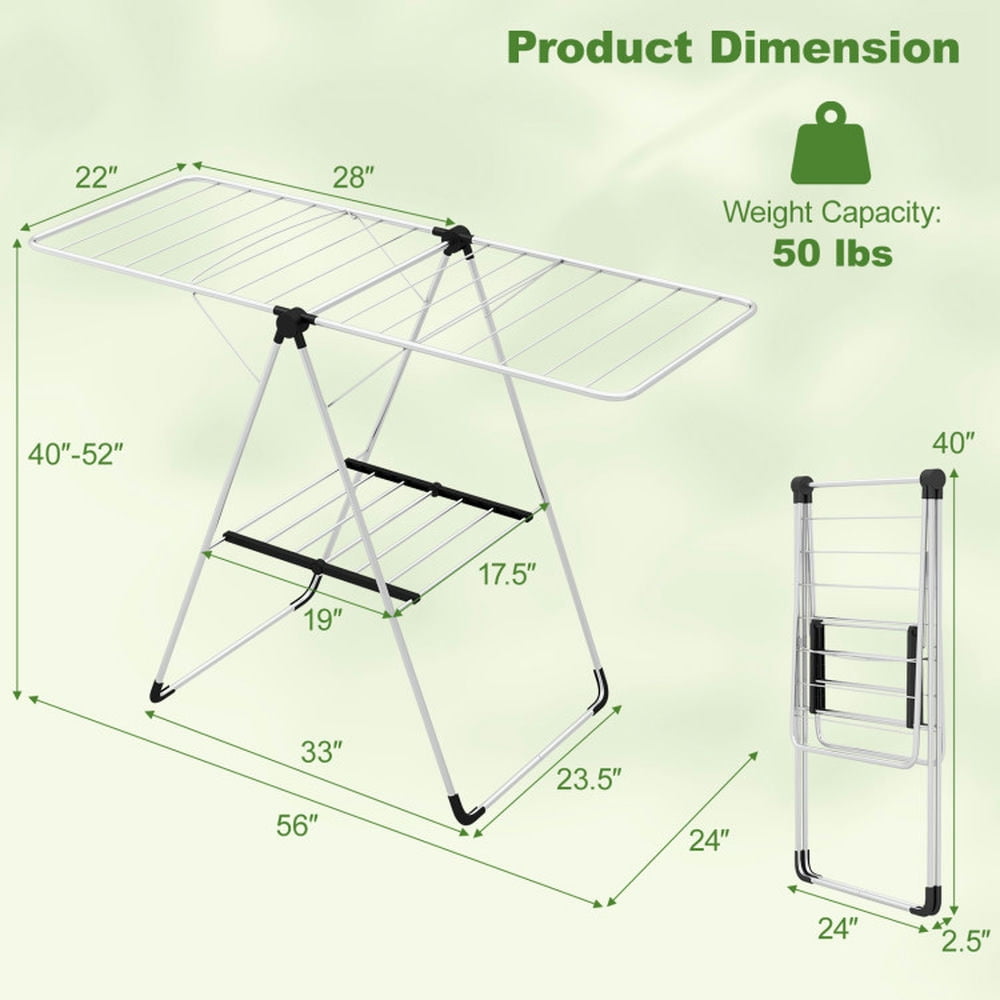 Finihen Drying Rack, Clothes Drying Rack, 2-Tier Laundry Drying Rack Folding Cloth Rack with Aluminum Frame, for Indoor, Outdoor, Silver Finihen Drying Rack, Clothes Drying Rack, 2-Tier Laundry Drying Rack Folding Cloth Rack with Aluminum Frame, for Indoor, Outdoor, Silver