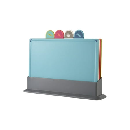 

Cutting Board For Kitchen Different Food Types Plastic Set Of 4 Durable With Storage Stand