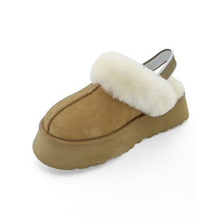 

Gomelly Ladies Cozy House Shoes Lightweight Closed Toe Fluffy Slippers Night Out Home Comfort Platform Plush Lining Clogs Ankle Strap Khaki 7.5