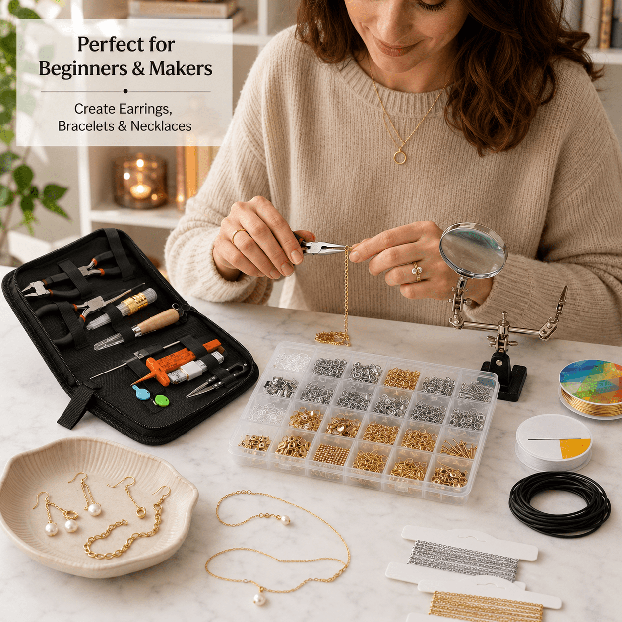 Kabuer Jewelry Making Kit for Adults, Tools, Charms, Wires, Findings, and More, All-Inclusive
