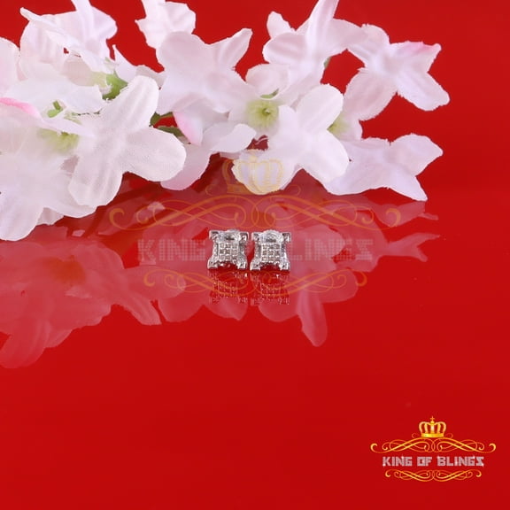 King of Bling's 925 Sterling Silver White Real 0.15ct Diamond Men's & Women's Square Earrings