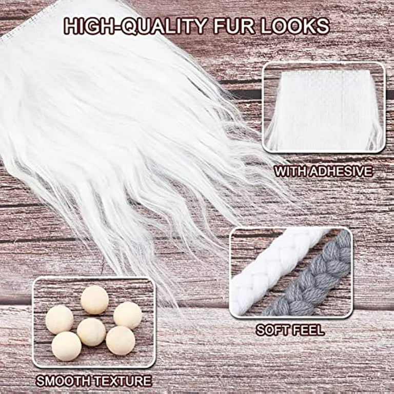 18 Pieces Gnome Beard Unfinished Wooden Balls Braids Dwarf Beard Kit Faux Fur Beard Hair Handmade Gnome for DIY Sewing Craft Patches Dolls Gnome Nose