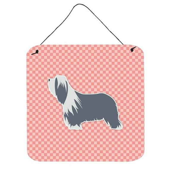 Bearded Collie Checkerboard Pink Wall or Door Hanging Prints
