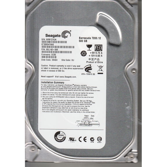 ST3500418AS, 6VM, SU, PN 9SL142-568, FW CC35, Seagate 500GB SATA 3.5 Hard Drive