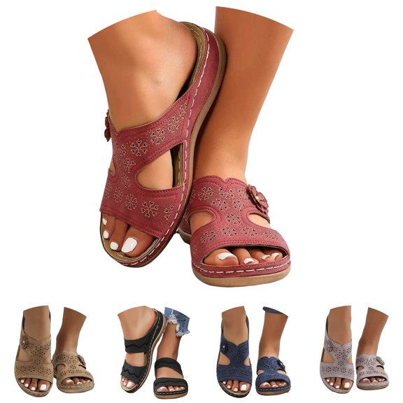 Womens Women's Sandals Wedge 2026 All Day Orthopedic Slide Sandal Summer Dressy Casual Floral Hollow Out Walking Slippers Shoes Black 6