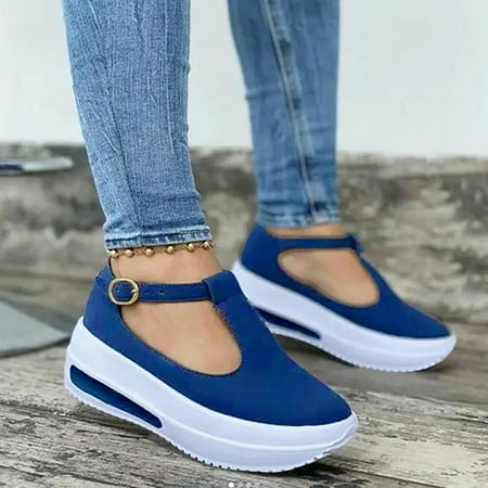 

Ladies Platform Sandals Slope Heel Platform Casual Fashion Comfortable Color Tower Buckle Shoes Blue 10(41)