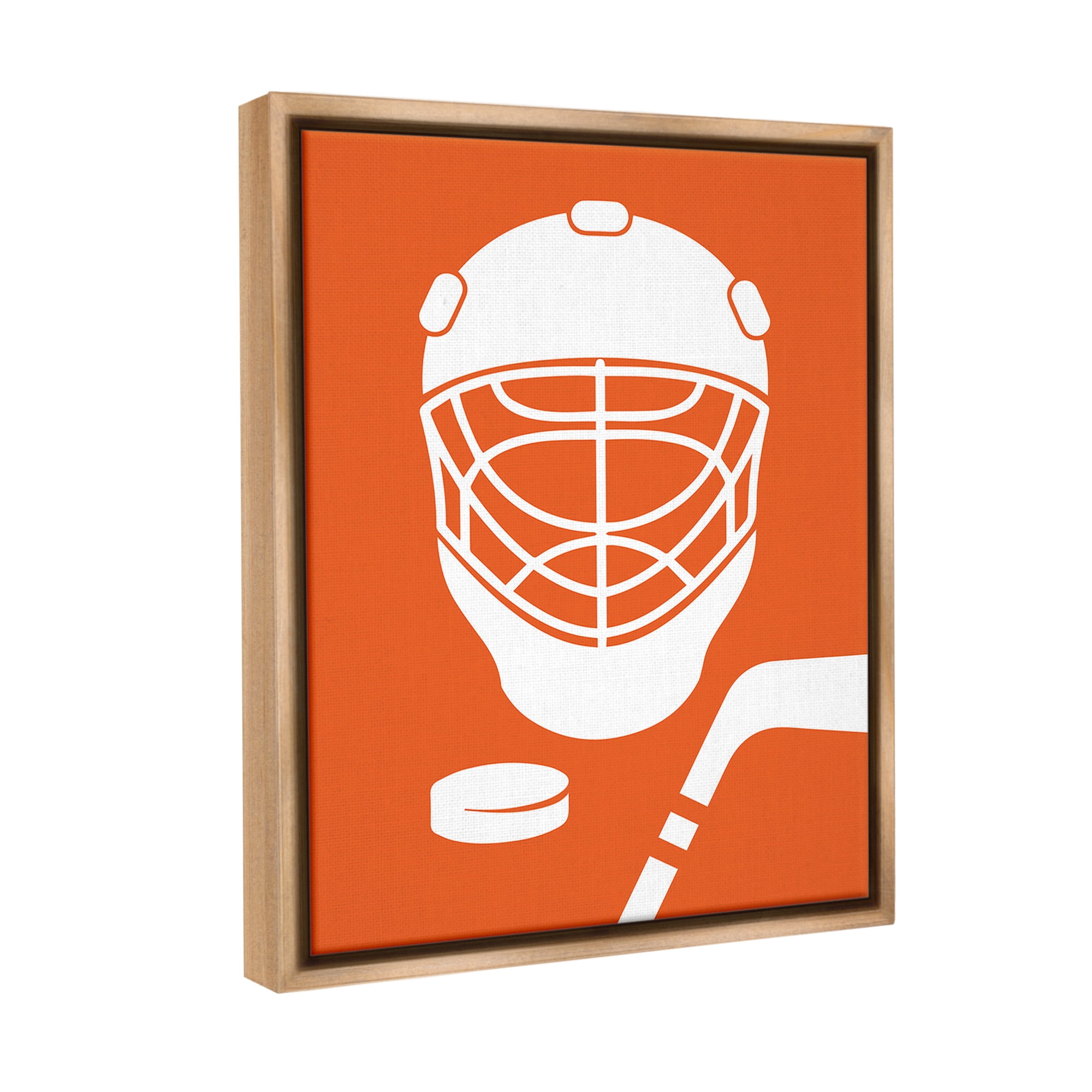 Stupell Industries Minimal Ice Hockey Gear Sports Painting Brown Floater Framed Canvas Art Print Wall Art, 25 x 31