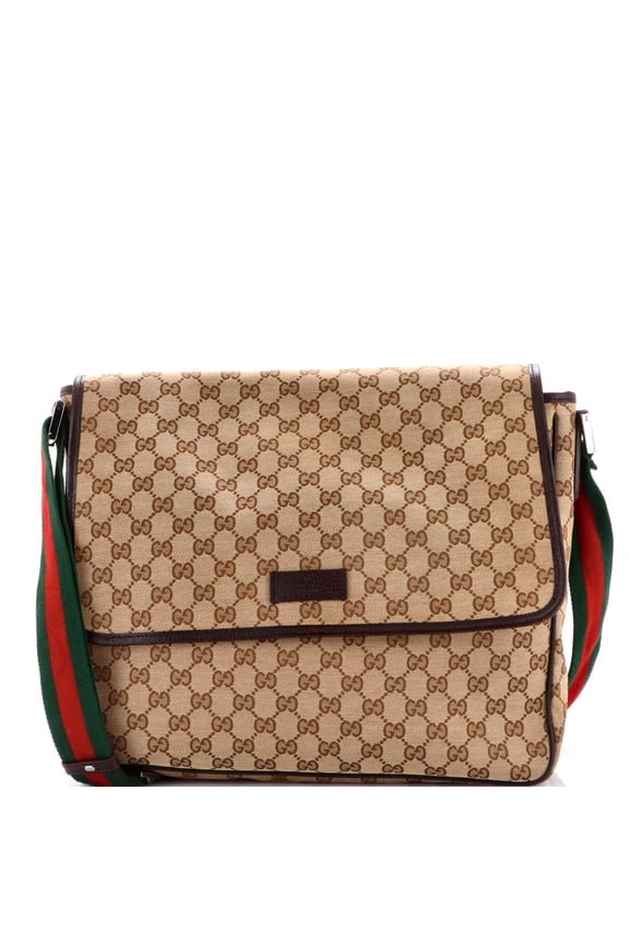 Pre-Owned Web Strap Flap Messenger GG Canvas Medium By Rebag