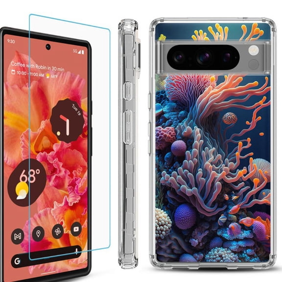 OneToughShield ® Compatible with Google Pixel 8 Pro, Shockproof Phone Case, with Tempered Glass Screen Protector - Coral