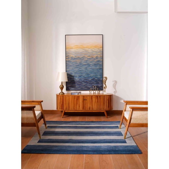 Rugsotic Carpets Handmade Rugs Hand Knotted Loom Square 10'x10' Blue Light Blue Wool for Indoor Use