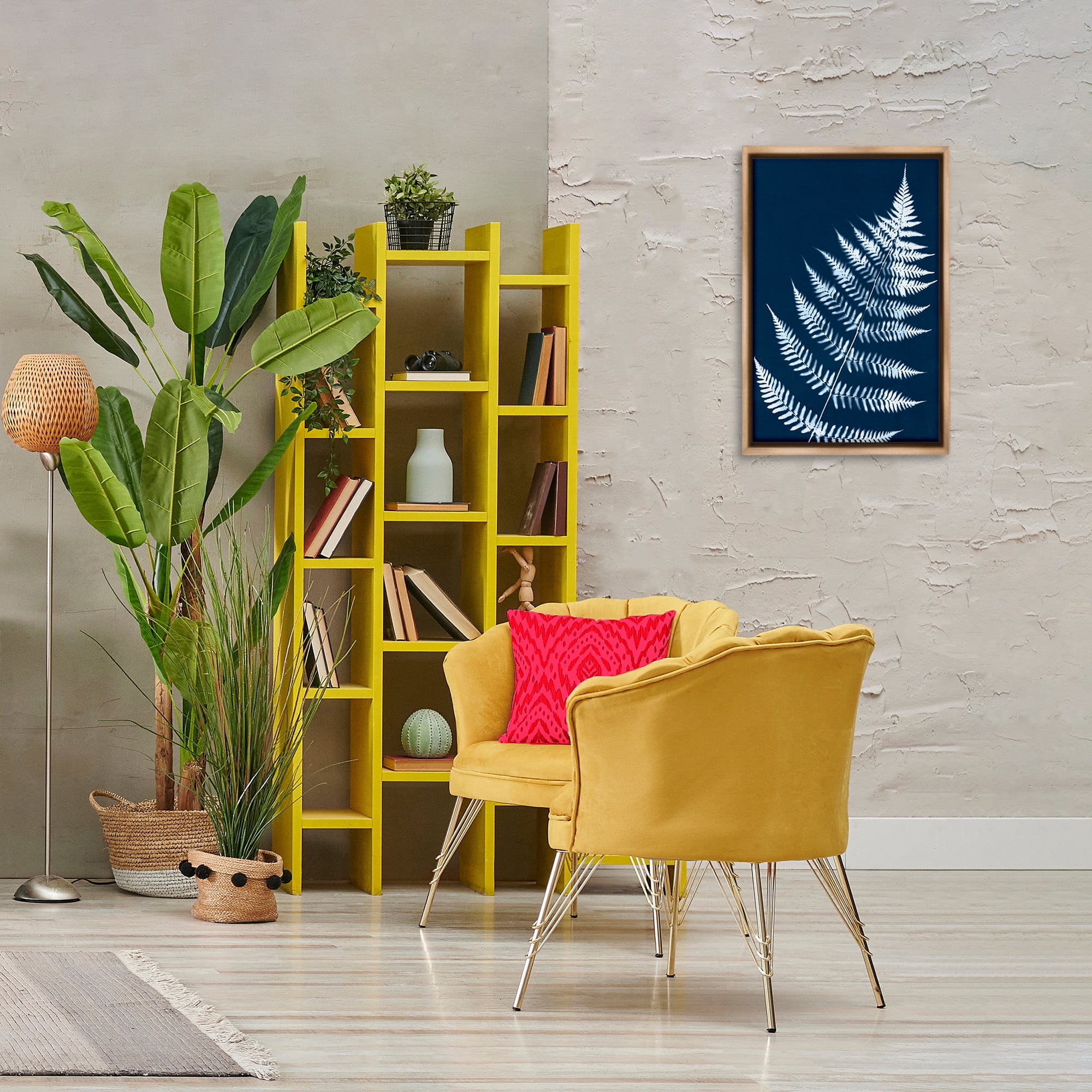 Stupell Industries Blue Fern Impression Botanical & Floral Painting Brown Floater Framed Art Print Wall Art, 17 x 25