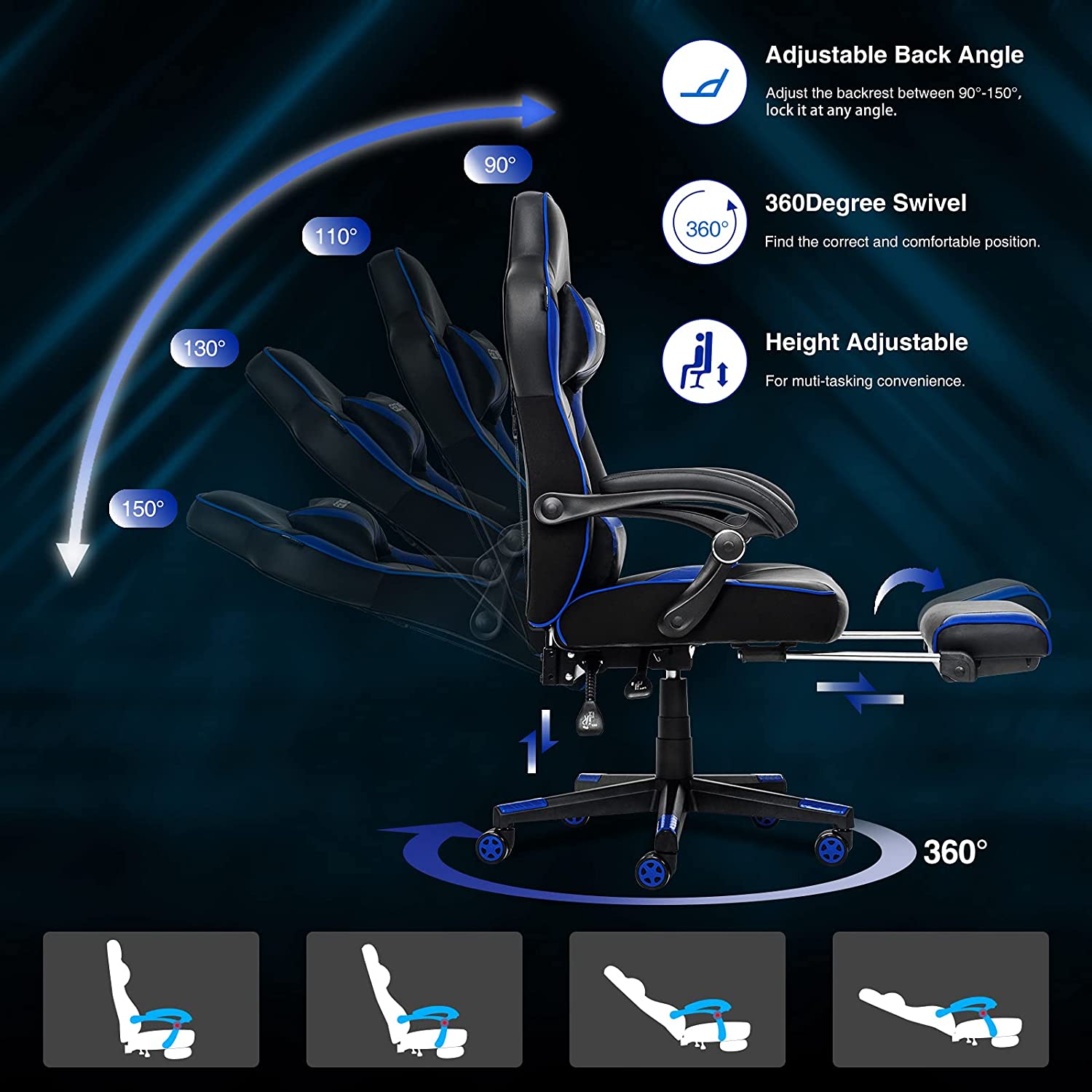 ELECWISH Racing Style Reclining Gaming Office Chair Ergonomic with