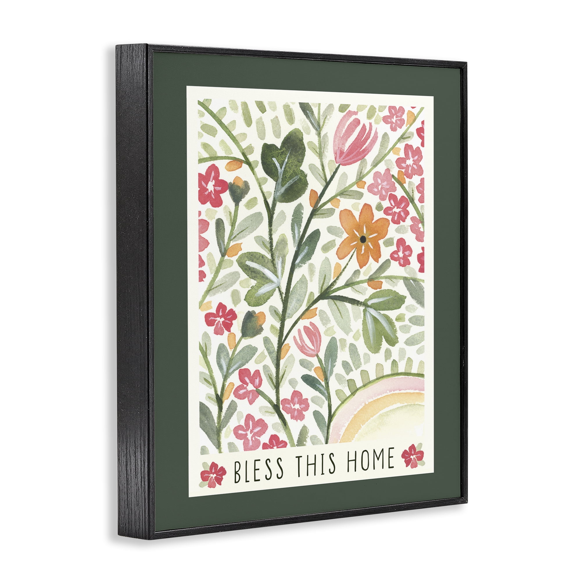 Stupell Industries Floral Bless Phrase Botanical & Floral Painting Black Framed Art Print Wall Art, 11 x 14