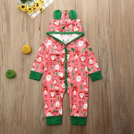 

Christmas Newborn Baby Boys Girls Xmas Snata Romper Bodysuit Hoodies Jumpsuit