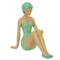 Fancy That Vintage Beach Girl Relaxing In Teal and Blue Polka Dot Swimsuit Statue