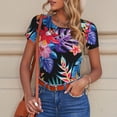 thumbnail image 4 of Rateoe Tropical Palm Leaves Printed Women Rash Guard Short Sleeve,Tummy control Swimsuit Surfing Swimsuit Bathing Suit Short-sleeved Onesie UPF 50+, 4 of 6