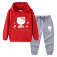 thumbnail image 3 of Hello Kitty-suéter con capucha y cuello alto para niños, pantalones de dos piezas con dibujos animados para niño, traje deportivo informal de manga larga de algodón puro, 3 of 5