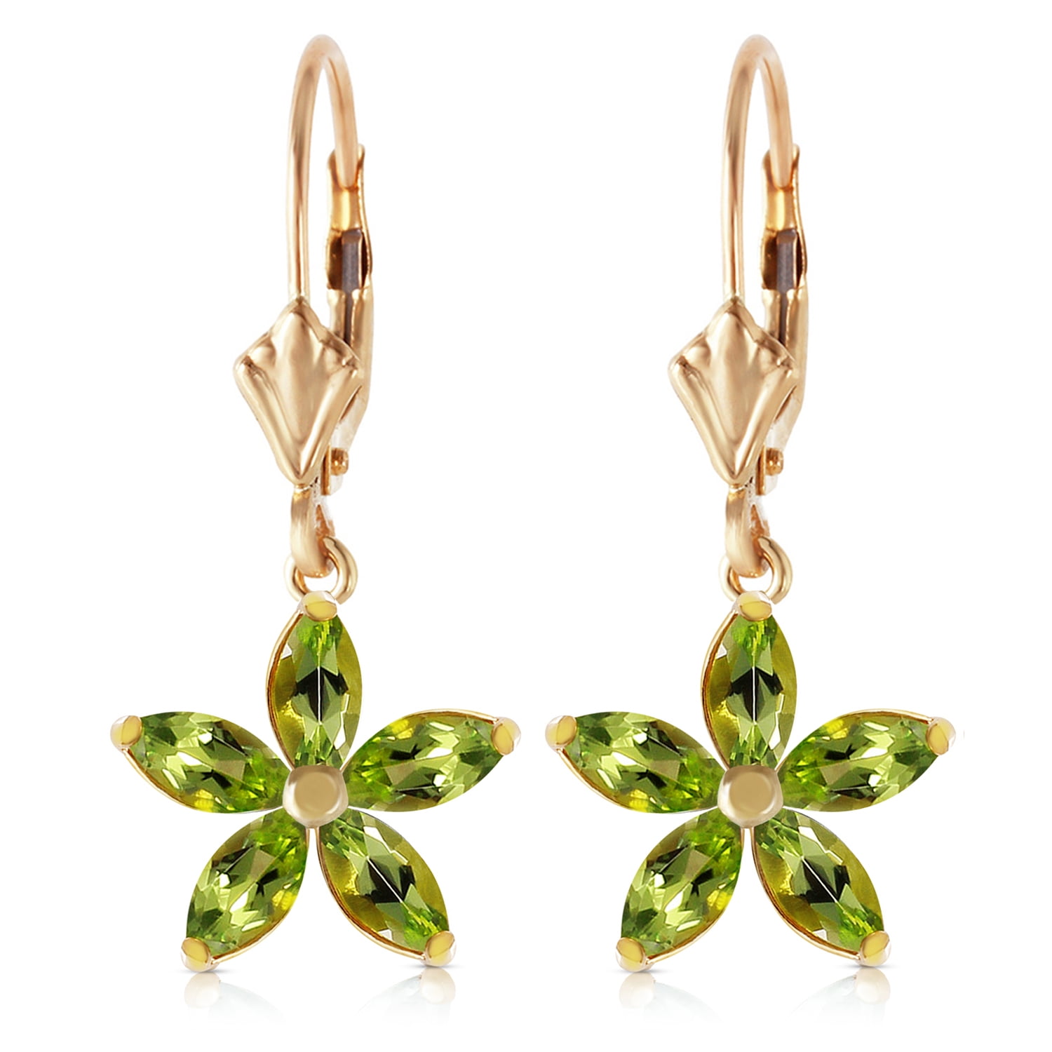 Galaxy Gold 14K Solid Gold Natural Peridot Drop Earrings for Women - Yellow Gold Fine Jewelry