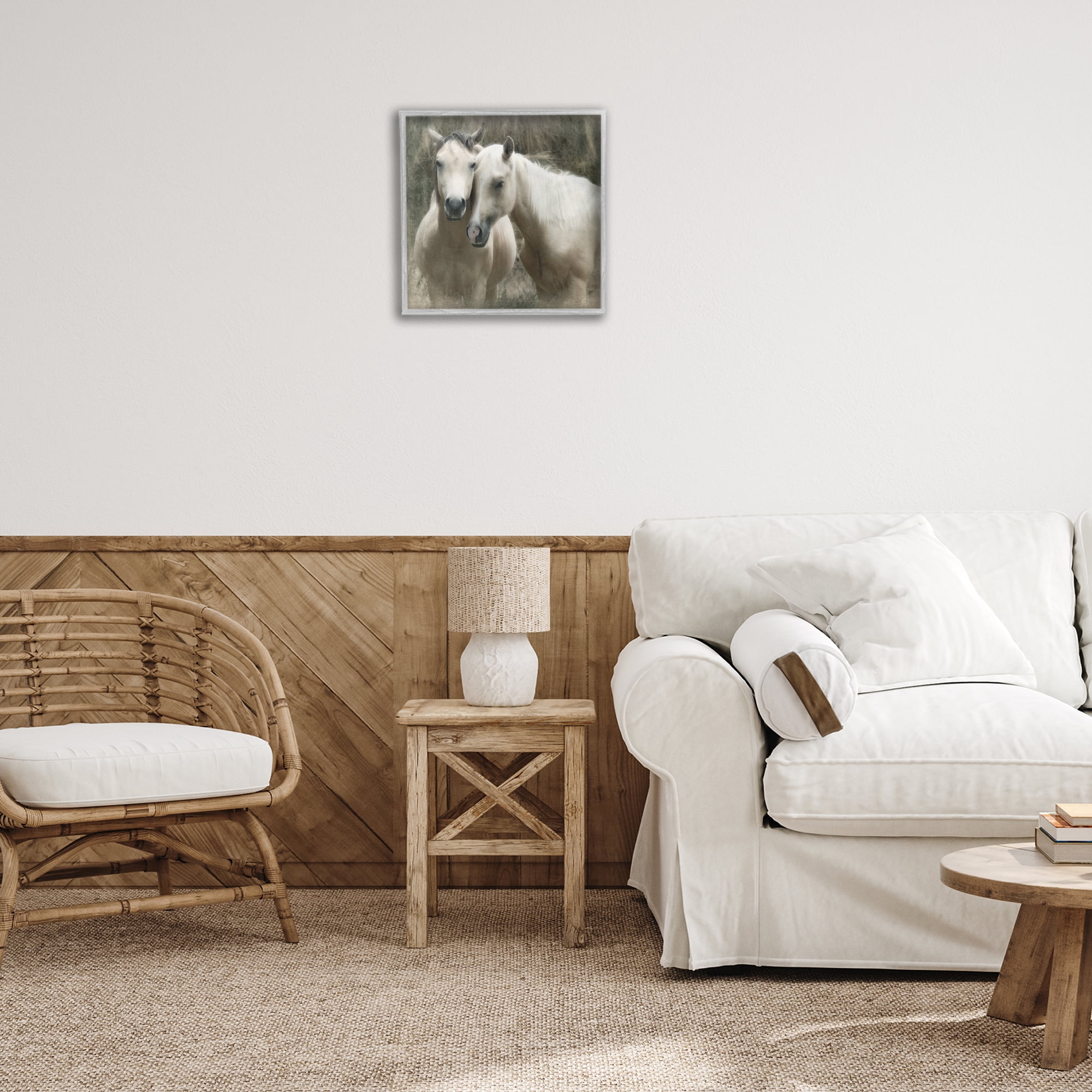 Stupell Industries Snuggling Horses on Farm Animals & Insects Painting Gray Framed Art Print Wall Art, 17 x 17