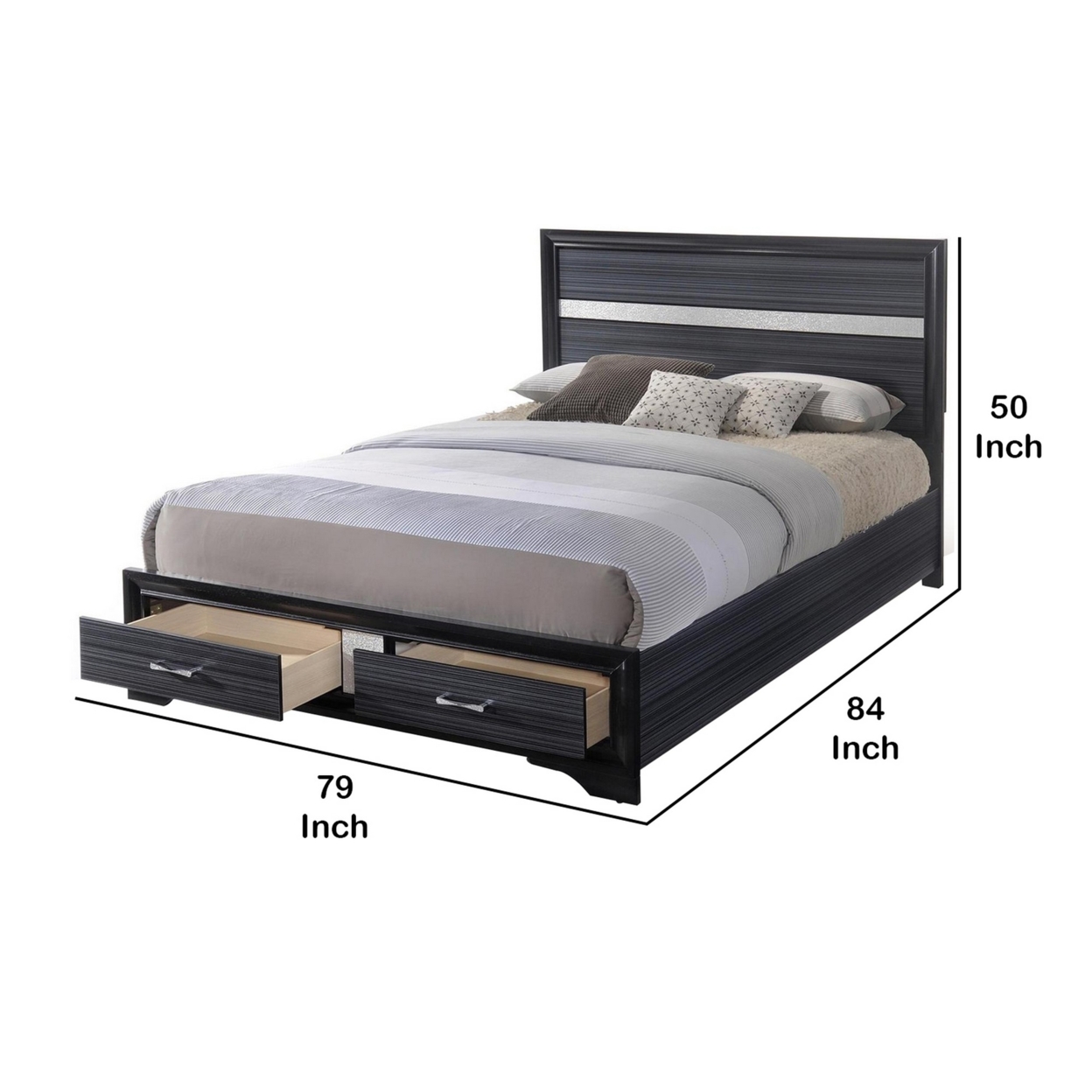 Contemporary Acrylic Trim Accent Eastern King Bed with 2 Drawers, Black- Saltoro Sherpi
