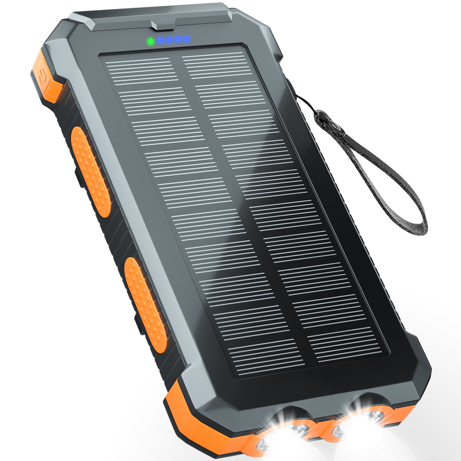 Solar Power Bank 30000mAh Portable Charger with Dual LED Flashlight 5 Output Ports 2 Input Ports Quick Charge 3.0 Solar Charger Power Bank for iPhone iPad Samsung Orange 